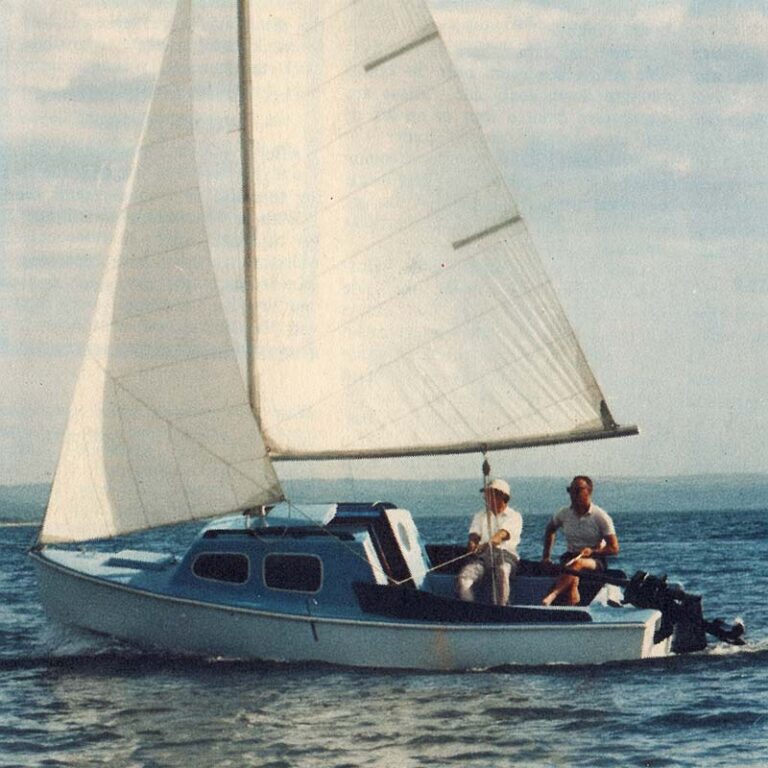 View of sou'wester under sail from the side